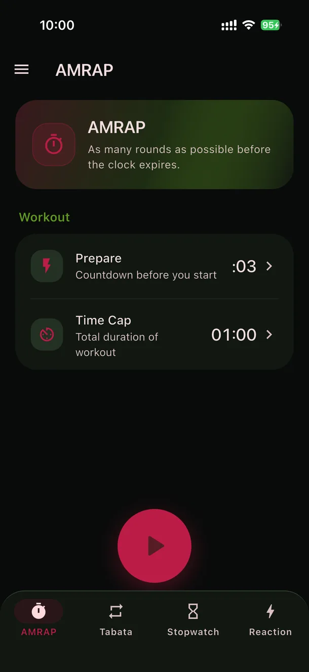 PushBeat Timer AMRAP workout setup screen